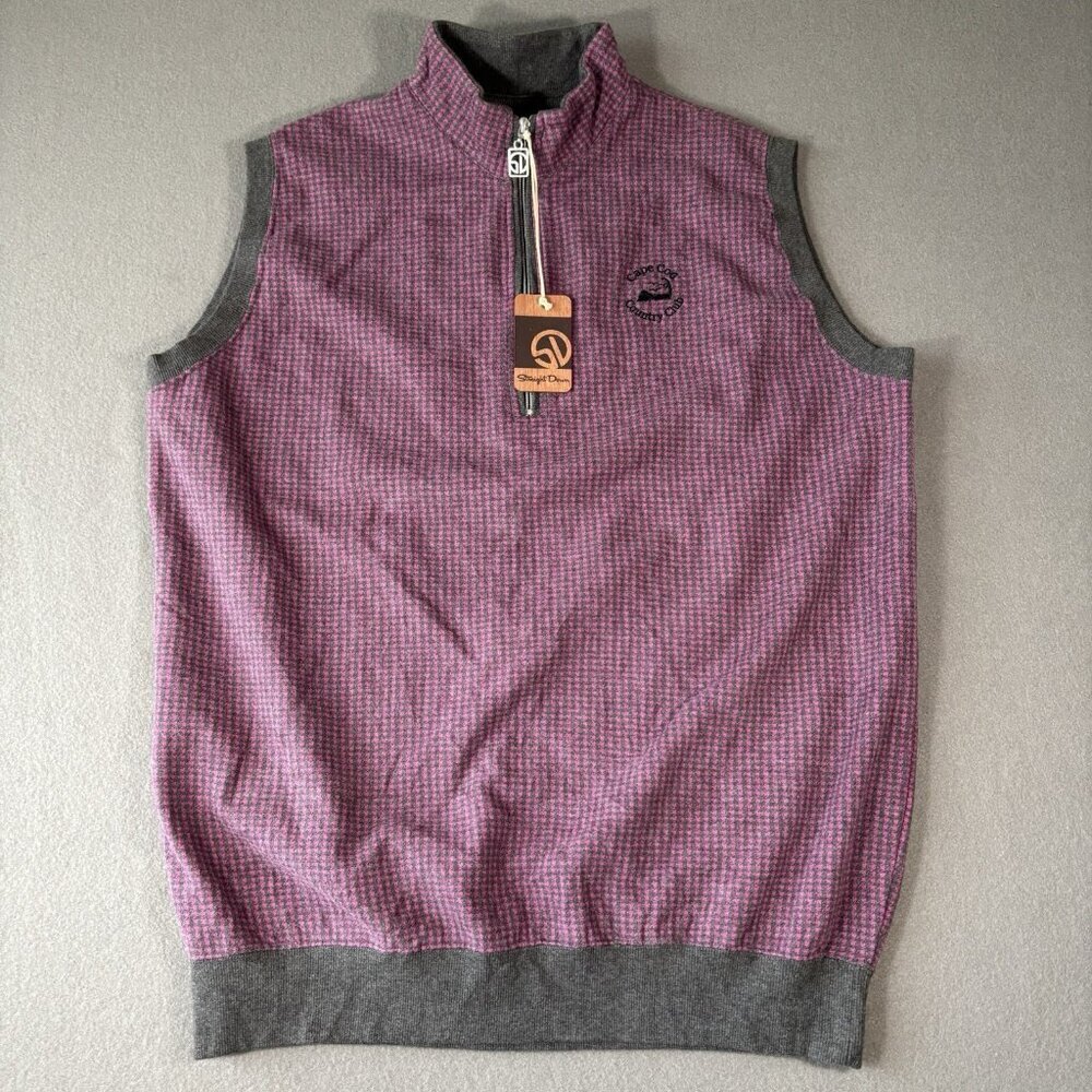 Straight‎ Down Nantucket Mens Large Pink Gray 1/4 Zip golf pullover vest NEW NWT